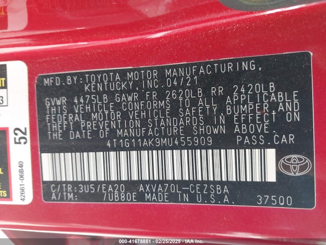 4T1G11AK9MU455909 Toyota CAMRY SE