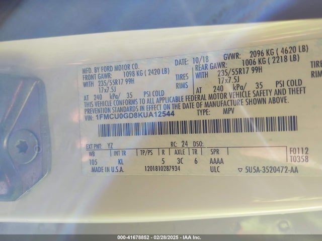 1FMCU0GD8KUA12544 Ford ESCAPE SE
