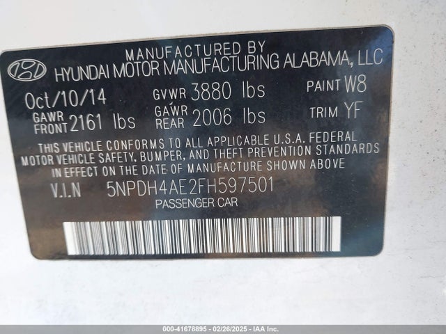 Hyundai ELANTRA SE 2015 5NPDH4AE2FH597501 Image 9