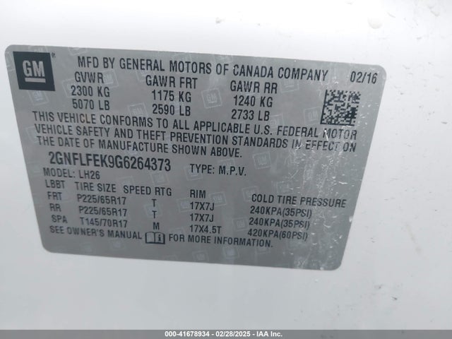 Chevrolet EQUINOX LT 2016 2GNFLFEK9G6264373 Image 9