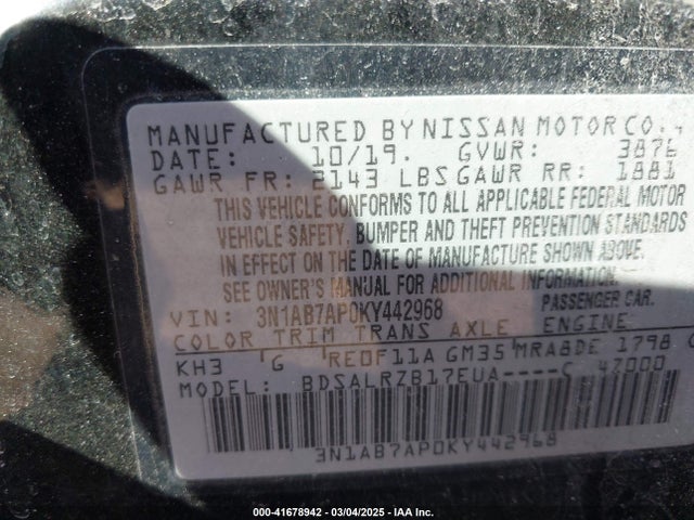 3N1AB7AP0KY442968 Nissan SENTRA SR