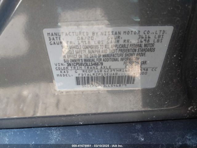 3N1CP5BV3LL546879 Nissan Kicks S Xtronic Cvt