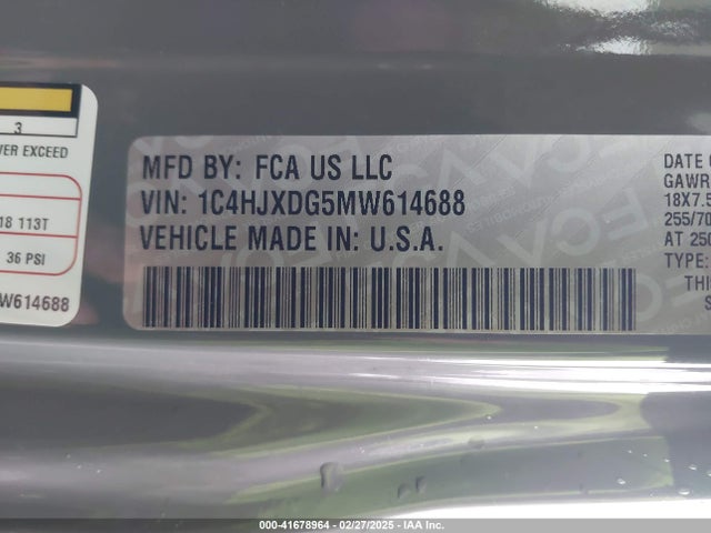 1C4HJXDG5MW614688 Jeep Wrangler Unlimited Sport Altitude 4x4