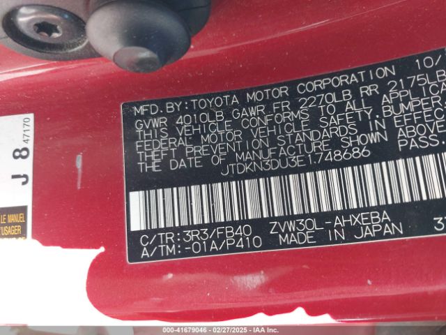 JTDKN3DU3E1748686 Toyota Prius Three