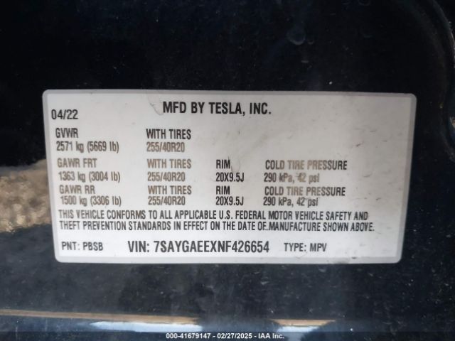 7SAYGAEEXNF426654 Tesla Model Y Long Range Dual Motor All-wheel Drive