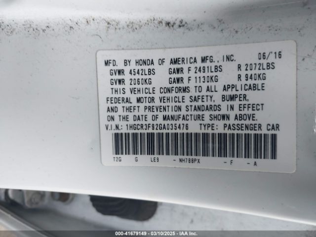 1HGCR3F92GA035476 Honda Accord Touring