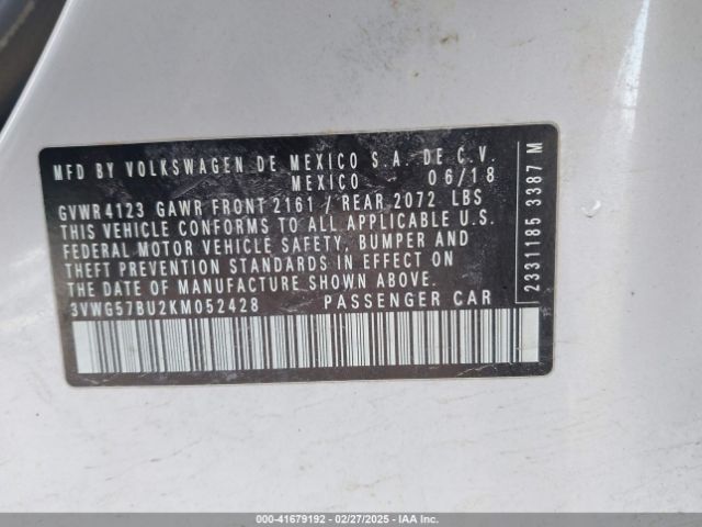 3VWG57BU2KM052428 Volkswagen Jetta 1.4t Sel Premium