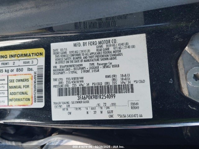 Ford Fusion Titanium 2015 3FA6P0K98FR254099 Image 9