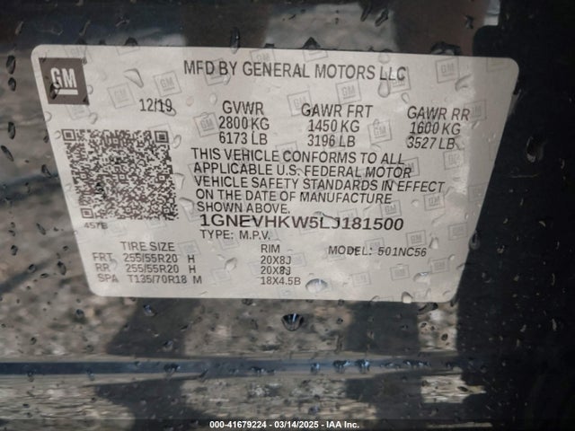 1GNEVHKW5LJ181500 Chevrolet Traverse Awd Lt Leather