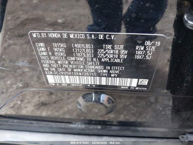 3CZRU5H10KM726165 Honda HR-V SPORT