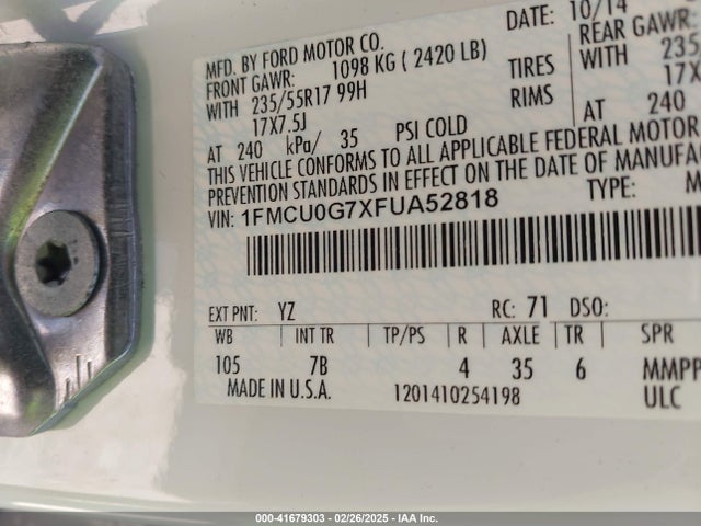 1FMCU0G7XFUA52818 Ford ESCAPE SE