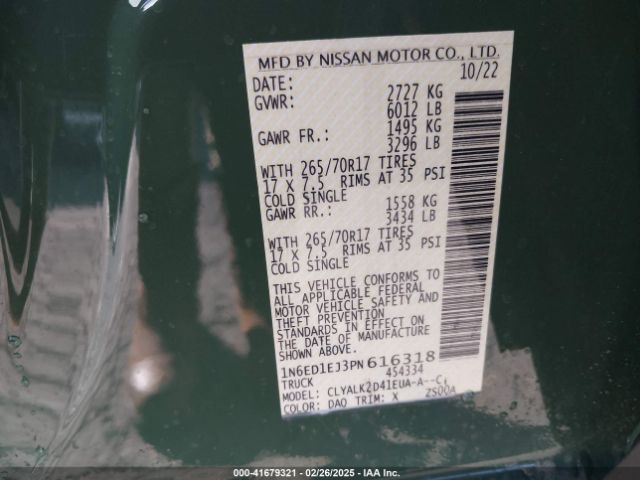 1N6ED1EJ3PN616318 Nissan Frontier Pro-x 4x2