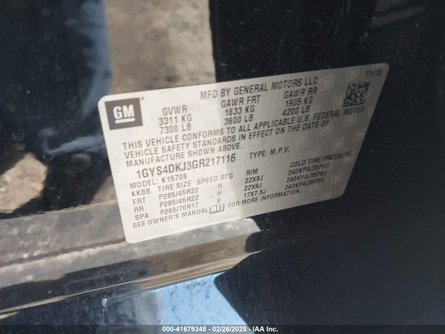 2016 CADILLAC ESCALADE 1GYS4DKJ3GR217116 Photo 8