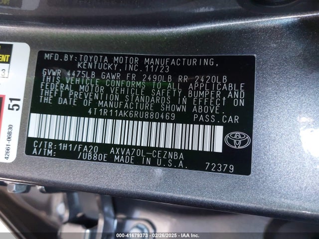 4T1R11AK6RU880469 Toyota CAMRY LE