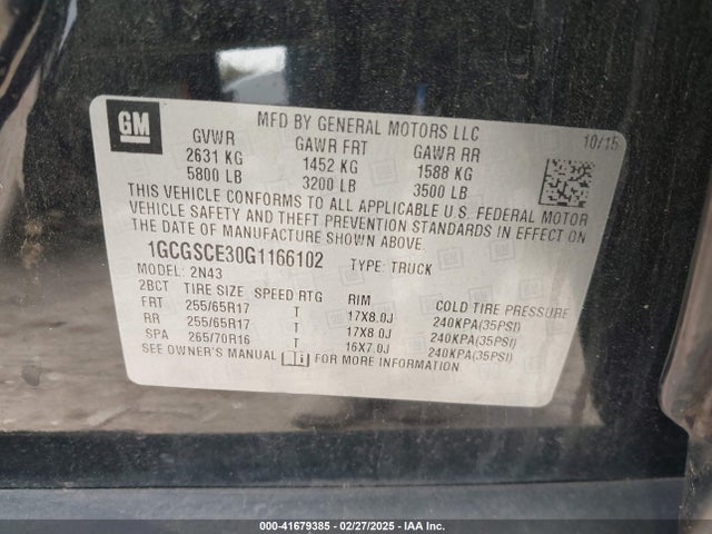 1GCGSCE30G1166102 Chevrolet Colorado Lt