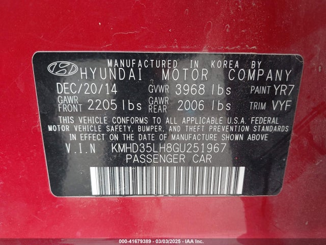 KMHD35LH8GU251967 Hyundai ELANTRA GT