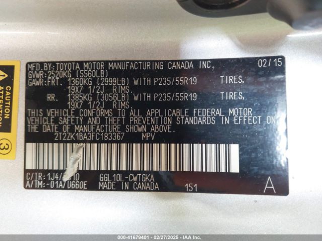 2T2ZK1BA3FC183367 Lexus RX 350