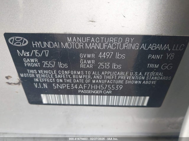 Hyundai 2017 2017 5NPE34AF7HH575539 Image 9