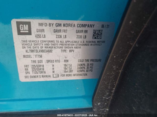 KL79MTSL4NB034682 Chevrolet Trailblazer Fwd Rs