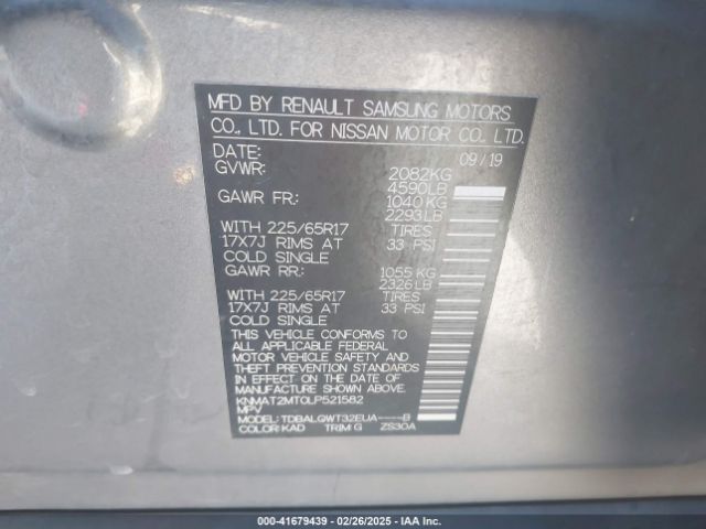 KNMAT2MT0LP521582 Nissan Rogue Sv Fwd