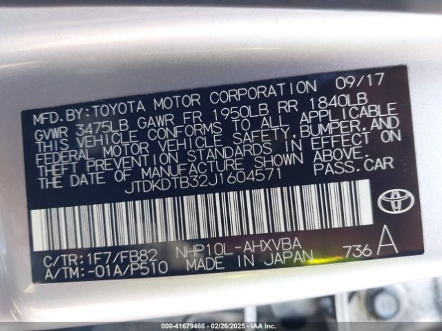 JTDKDTB32J1604571 Toyota Prius C Two