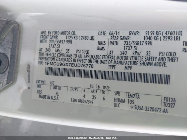 1FMCU9GX7EUD76778 Ford ESCAPE SE