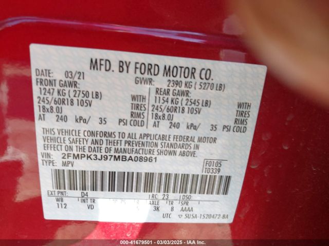2FMPK3J97MBA08961 Ford EDGE SEL