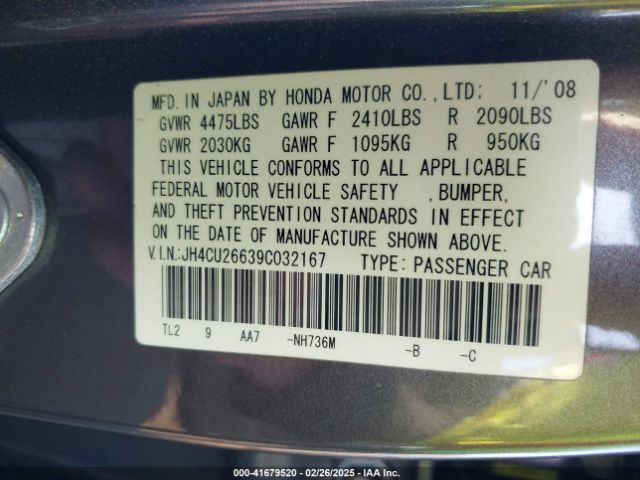 2009 ACURA TSX JH4CU26639C032167 Photo 8