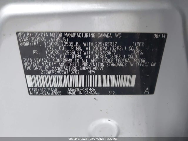 Toyota Rav4 Xle 2014 2T3WFREV0EW110762 Image 9