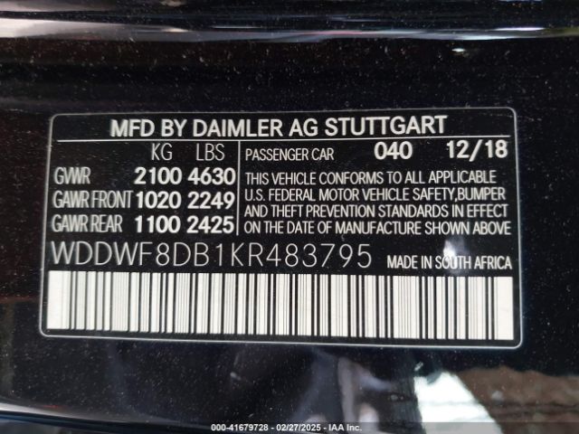 WDDWF8DB1KR483795 Mercedes-Benz C 300
