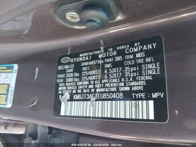 Продаж на аукціоні авто 2014 Hyundai Tucson Gls, vin: KM8JT3AF1EU850408, номер лоту: 41679736