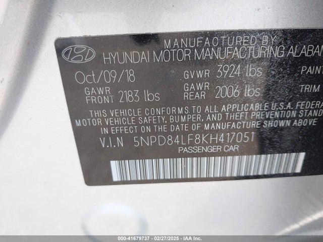 Hyundai ELANTRA SEL 2019 5NPD84LF8KH417051 Image 9