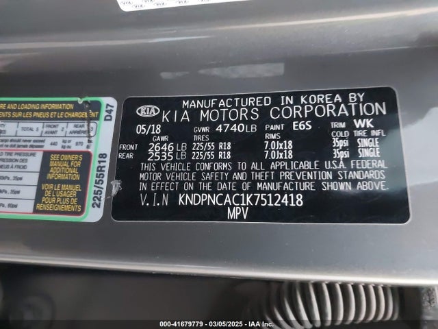 KNDPNCAC1K7512418 KIA Sportage Ex