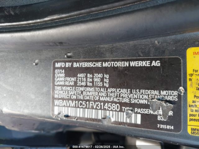 WBAVM1C51FV314580 BMW X1 Sdrive28i