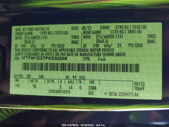 1FTFW1E57PKE92608 Ford F-150 Xlt