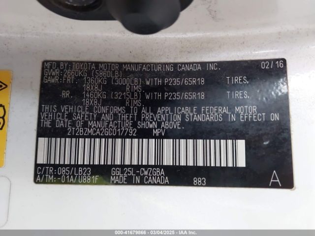 2T2BZMCA2GC017792 Lexus RX 350
