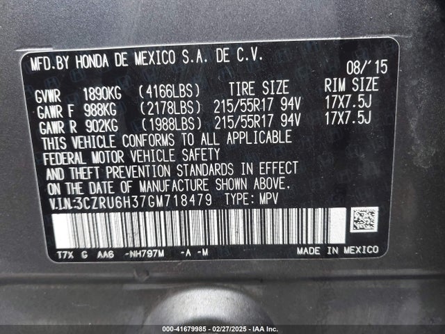 3CZRU6H37GM718479 Honda HR-V LX