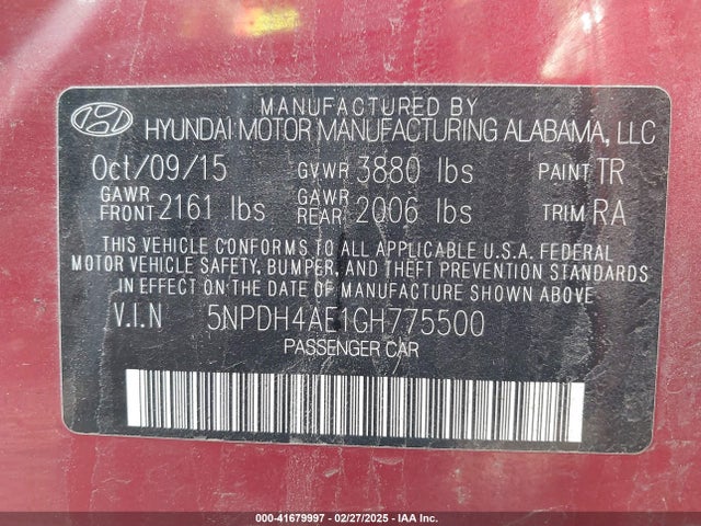 Hyundai ELANTRA SE 2016 5NPDH4AE1GH775500 Image 9