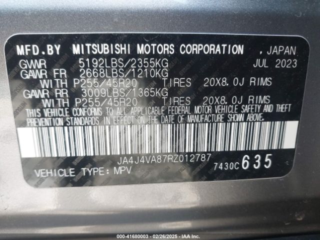 2024 MITSUBISHI OUTLANDER JA4J4VA87RZ012787 Photo 8