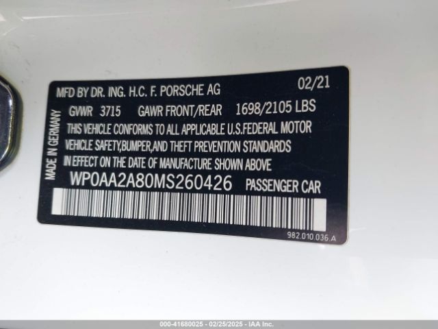WP0AA2A80MS260426 Porsche 718 Cayman T