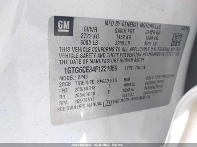 1GTG6CE34F1221959 GMC CANYON SLT