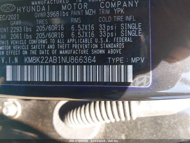 KM8K22AB1NU866364 Hyundai Kona Se
