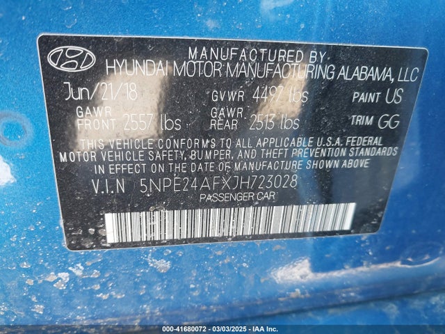 5NPE24AFXJH723028 Hyundai SONATA SE