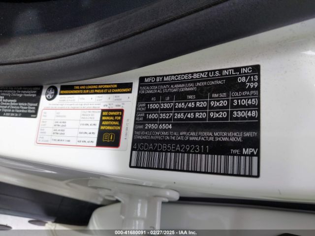 4JGDA7DB5EA292311 Mercedes-Benz Ml 550 4matic