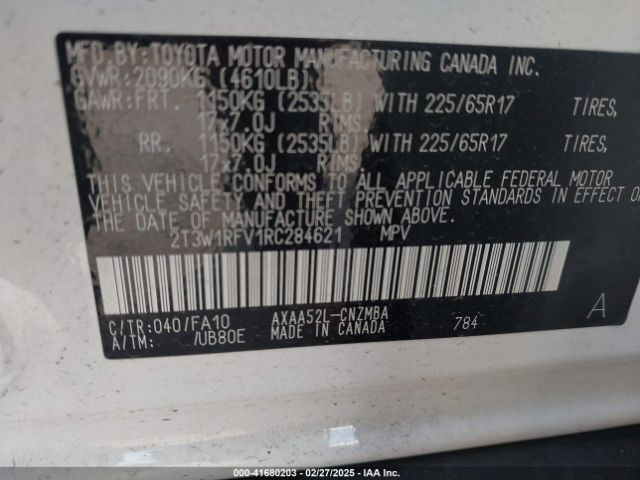 2T3W1RFV1RC284621 Toyota Rav4 Xle