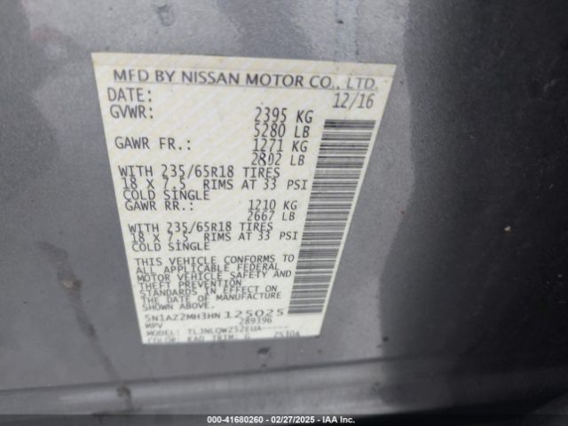 5N1AZ2MH3HN125025 Nissan MURANO SV