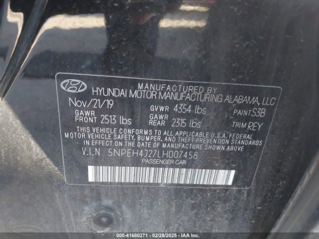 5NPEH4J27LH007458 Hyundai Sonata Limited