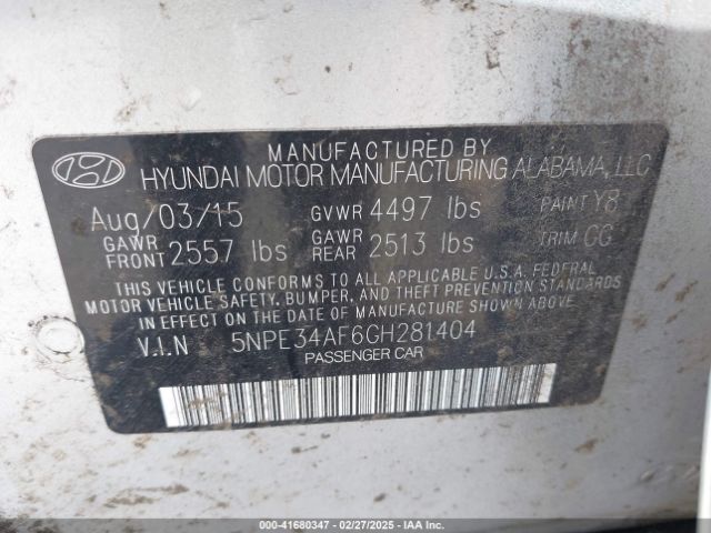 5NPE34AF6GH281404 Hyundai Sonata Limited