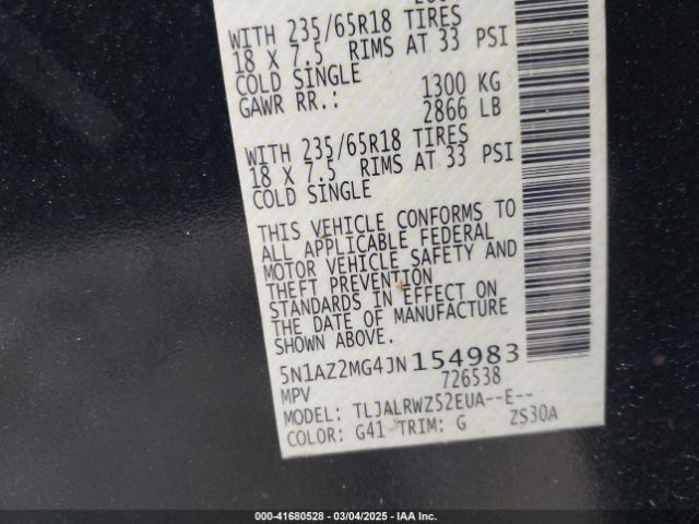 5N1AZ2MG4JN154983 Nissan MURANO SL