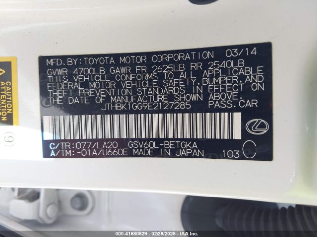 JTHBK1GG9E2127285 Lexus ES 350